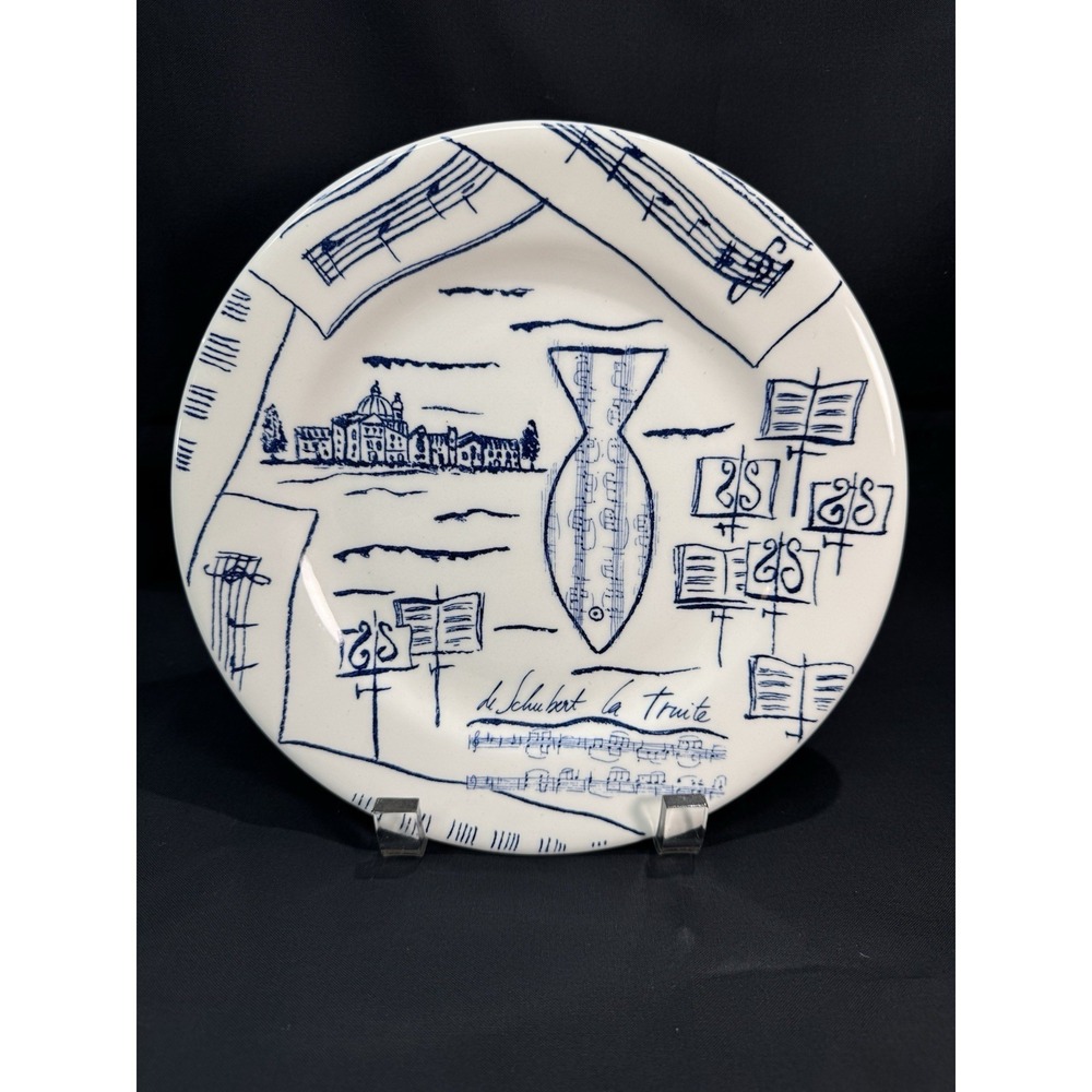 Faiencerie De Gien Violin 8" Salad Plates Set Of 2 Made In France